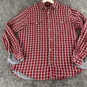 Ben Sherman Shirt Mens Large Red Plaid Button Up Long Sleeve Pockets N317